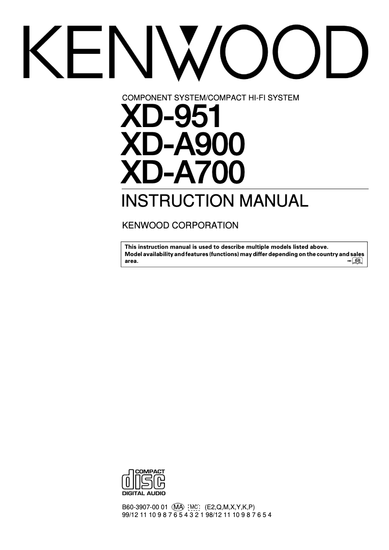 Page n°1 - Manuel utilisateur Kenwood UD-951M