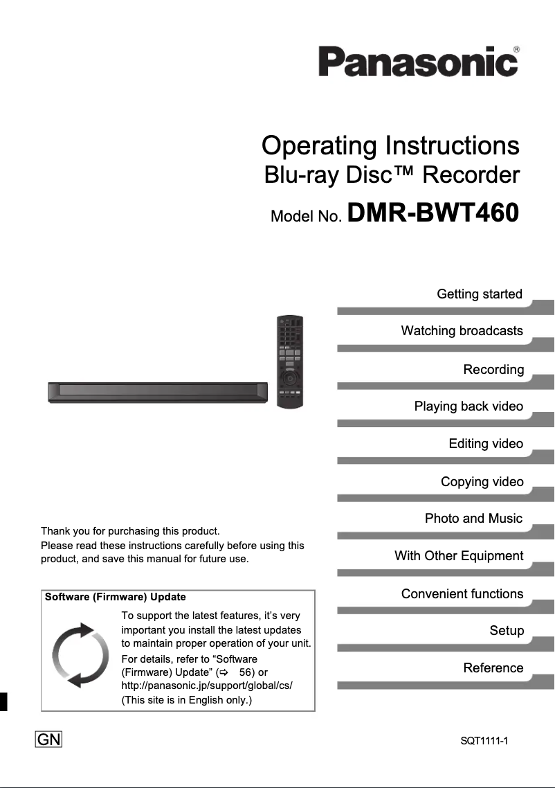 Page 1 de la notice Manuel utilisateur Panasonic DMR-BWT460