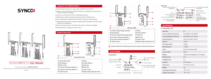 Page 1 de la notice Manuel utilisateur Synco WMic-TS