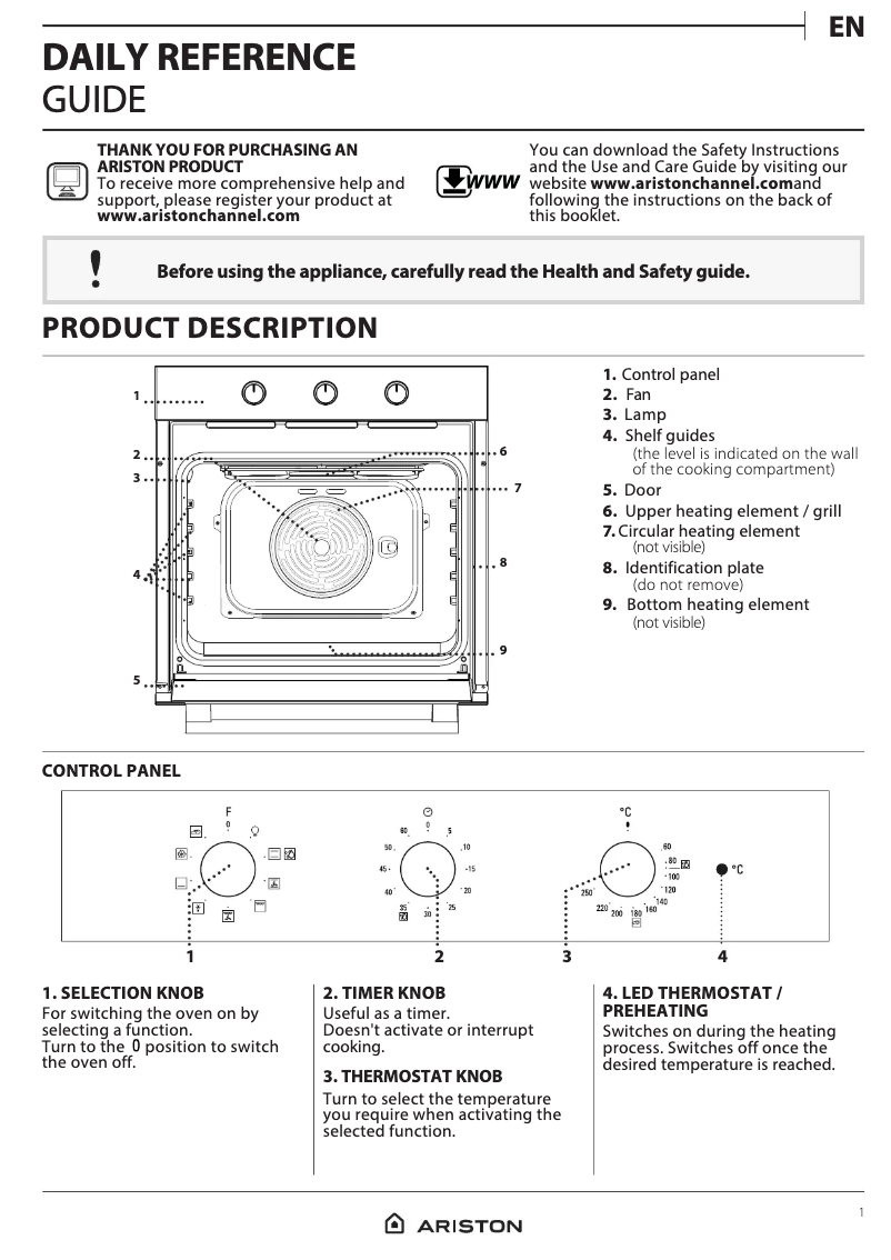 Page 1 de la notice Manuel utilisateur Ariston Thermo FA5834HIXAAUS