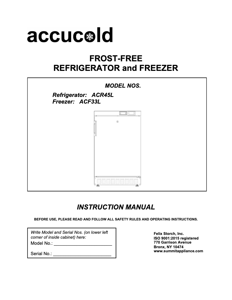 Page n°1 - Manuel utilisateur Accucold ACR45L