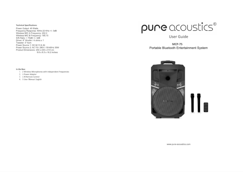 Page 1 de la notice Manuel utilisateur Pure Acoustics MCP-75