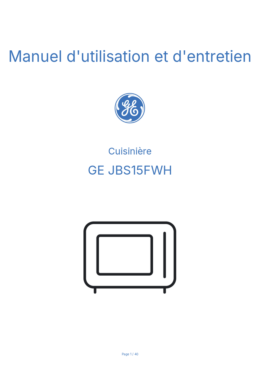 Page n°1 - Manuel d'utilisation et d'entretien GE JBS15FWH