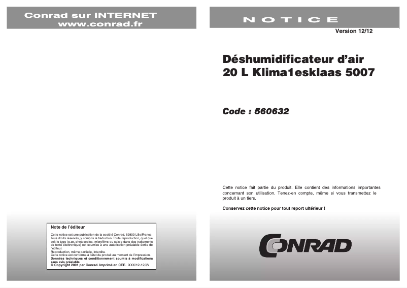 Page 1 de la notice Manuel utilisateur Klima1stKlaas 5007