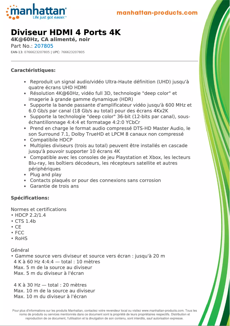 Page 1 de la notice Manuel utilisateur Manhattan 207805