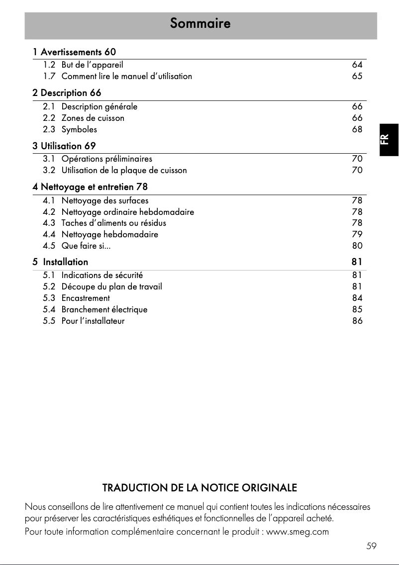 Page n°1 - Manuel utilisateur Smeg SI364BM