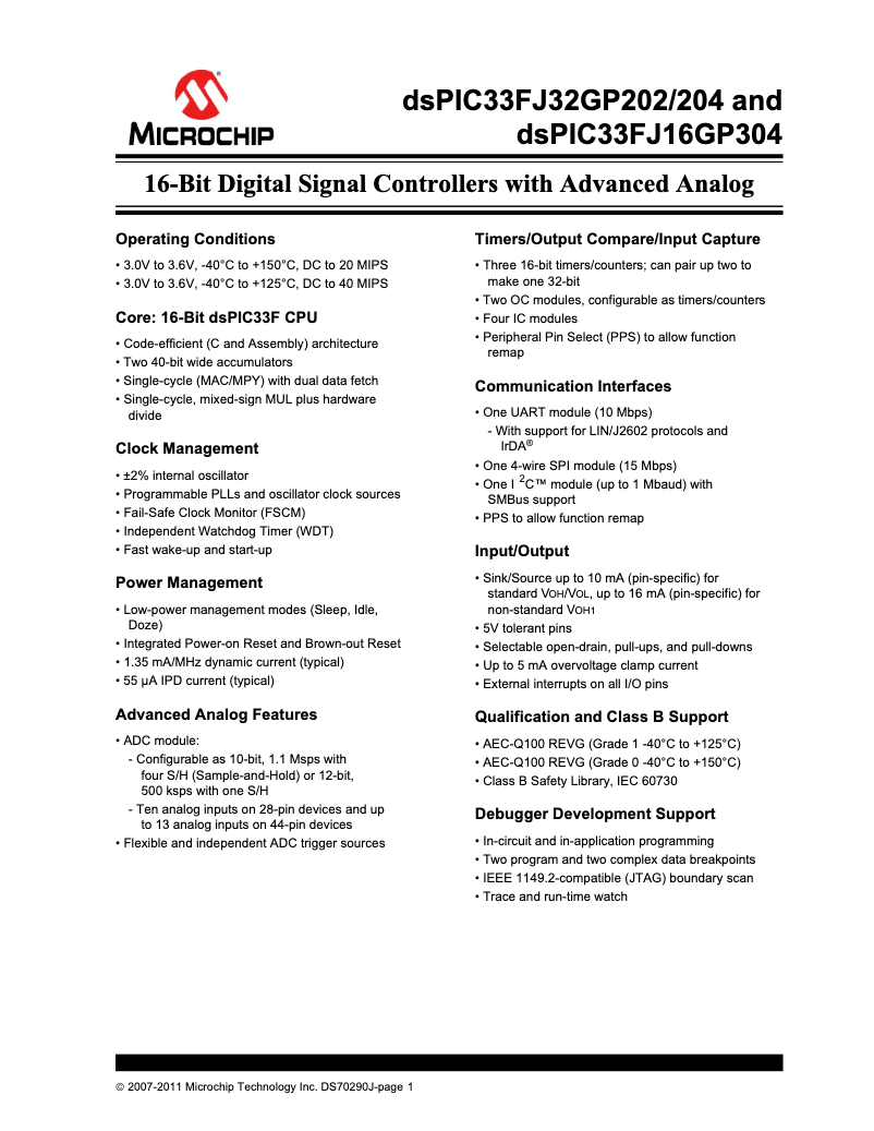 Page 1 de la notice Fiche technique Microchip dsPIC33FJ32GP204