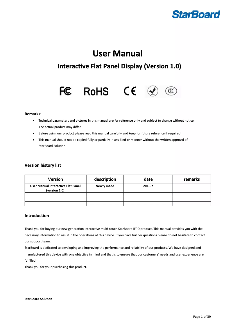 Page 1 de la notice Manuel utilisateur Starboard TE-SN-65