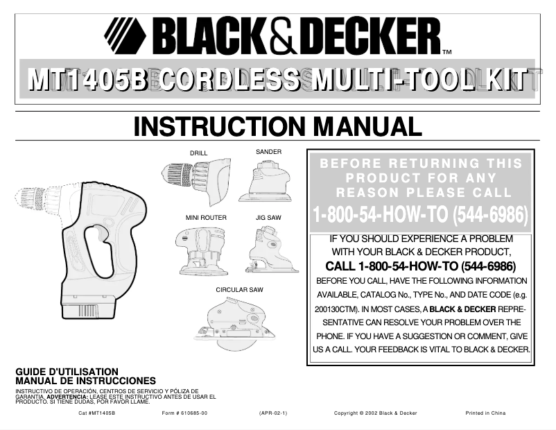 Page 1 de la notice Manuel utilisateur Black & Decker MT1405
