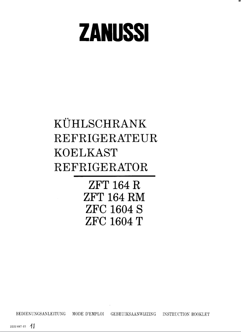 Page n°1 - Manuel utilisateur Zanussi-Electrolux ZFC 1604 T