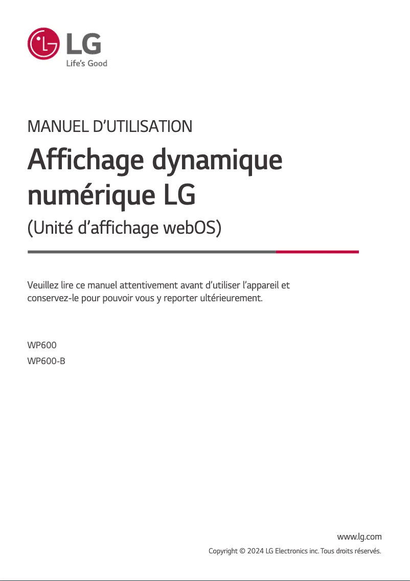 Image de la première page du manuel de l'appareil WP600-B