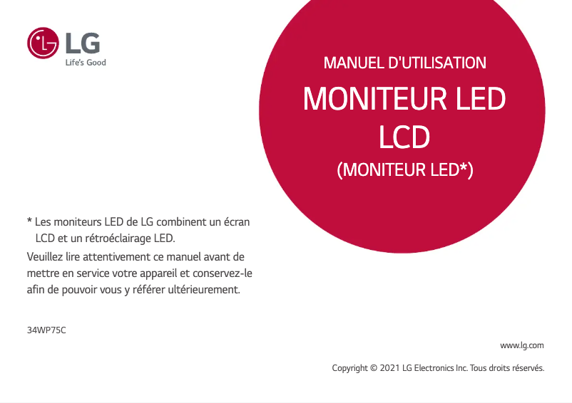 Page n°1 - Manuel utilisateur LG 34WP75C