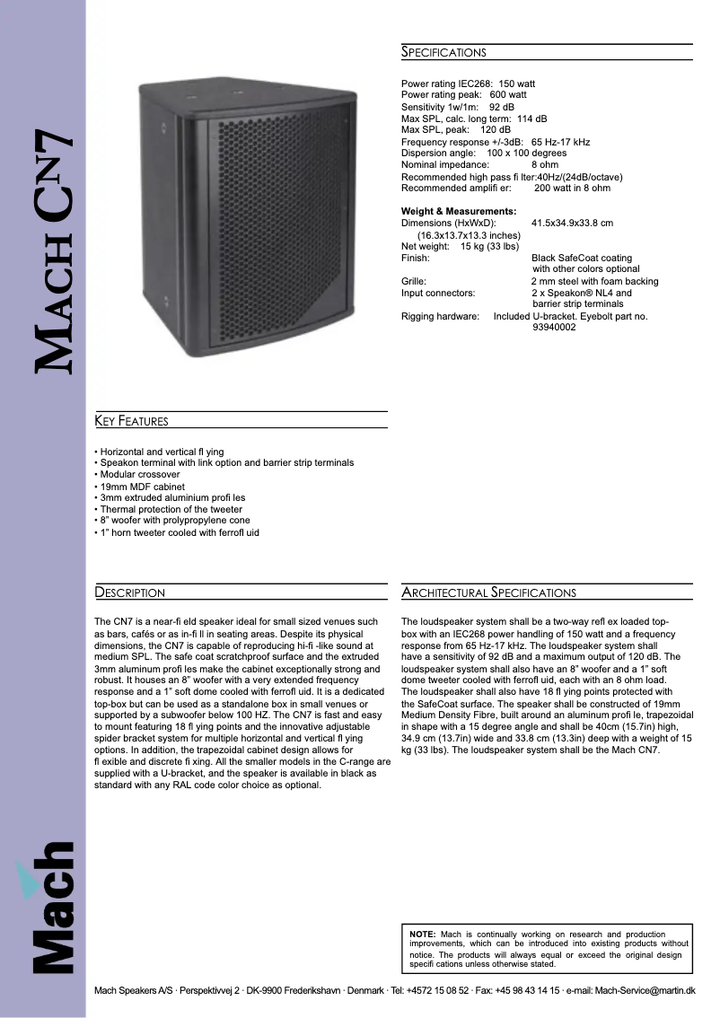 Page n°1 - Fiche technique Martin CN7