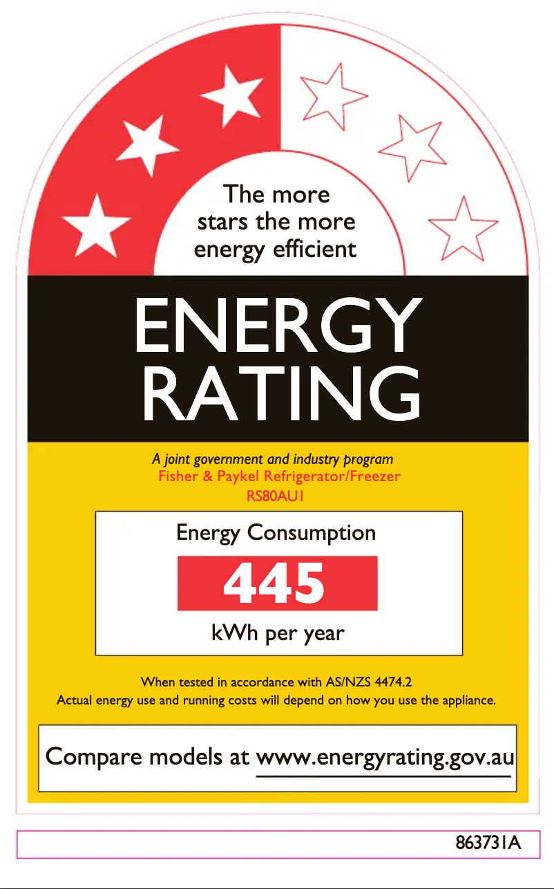 Page 1 de la notice Label énergétique Fisher & Paykel RS80AU1