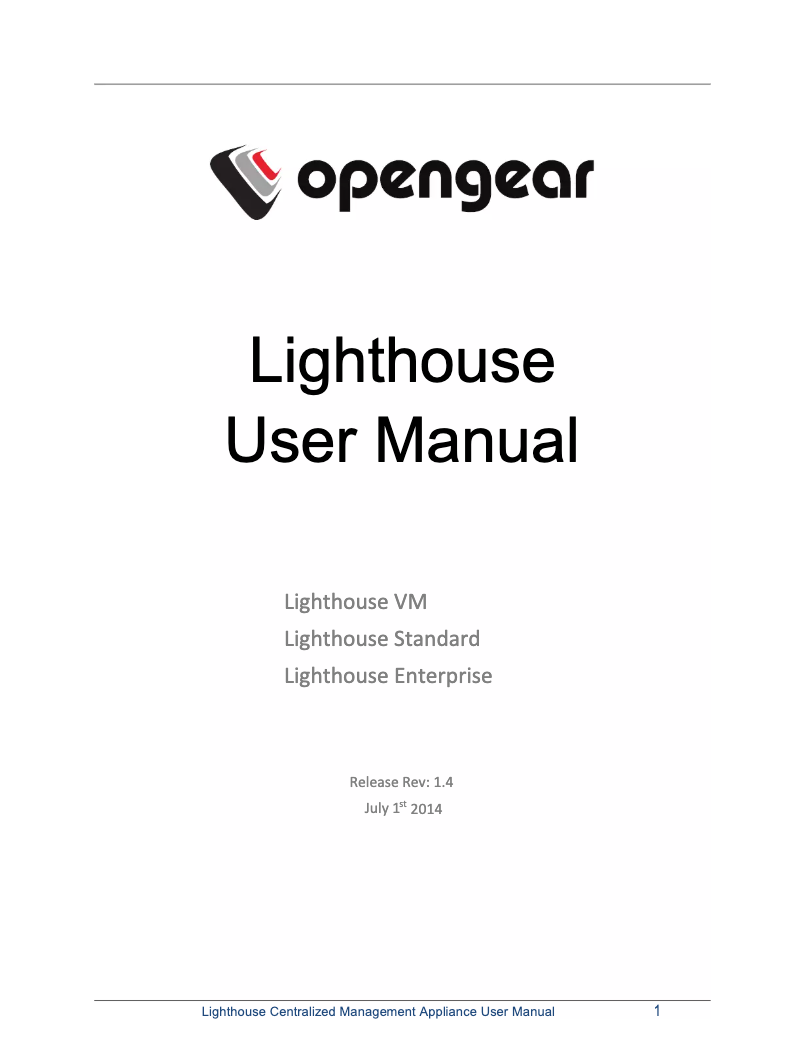 Page 1 de la notice Manuel utilisateur Opengear Lighthouse