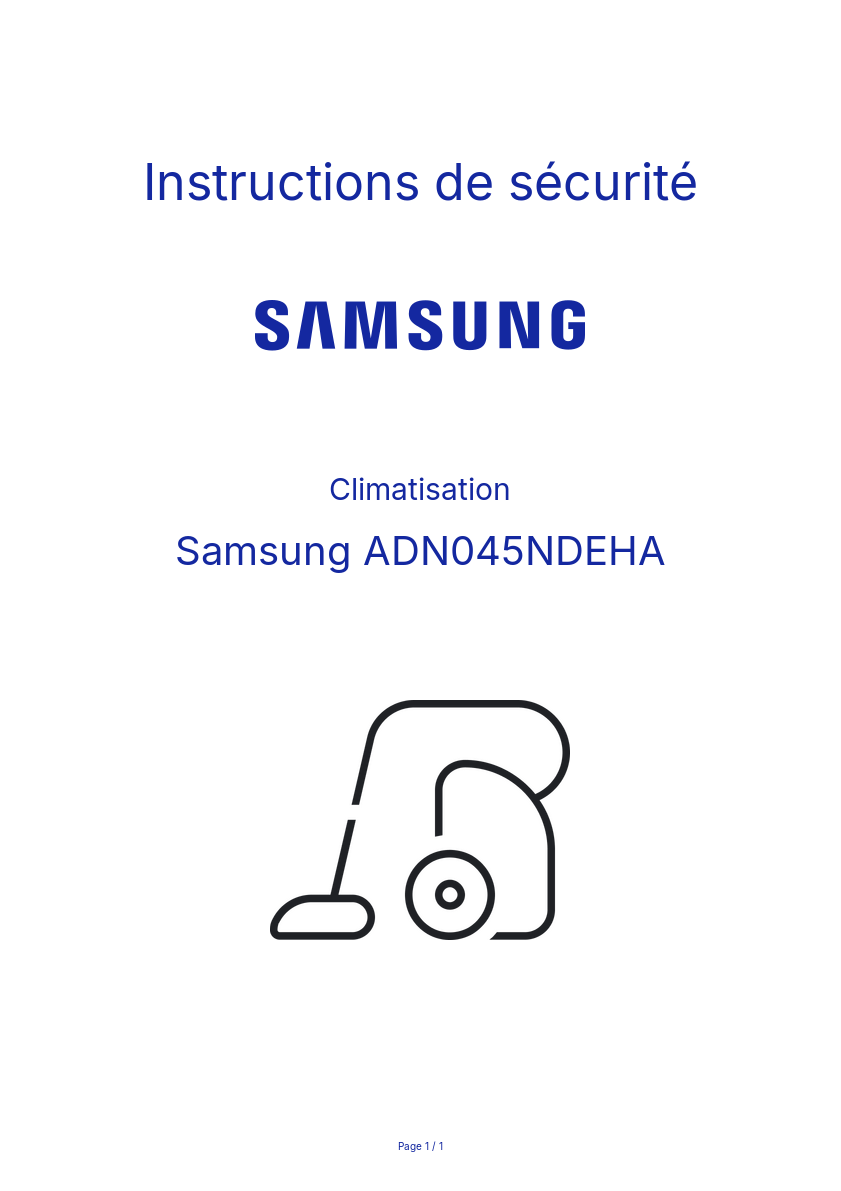 Page n°1 - Instructions de sécurité Samsung ADN045NDEHA