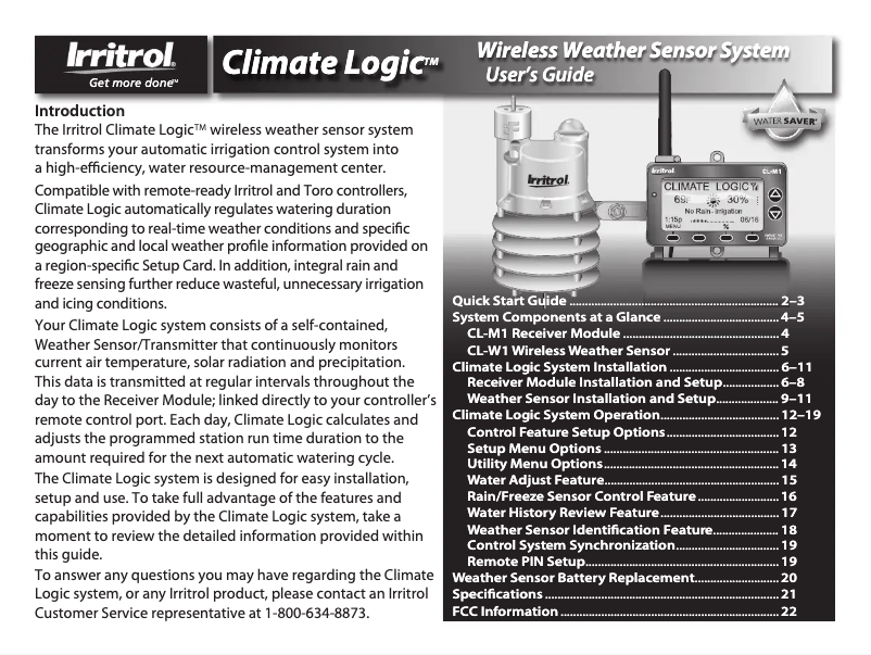 Page n°1 - Manuel utilisateur Irritrol CL-M1