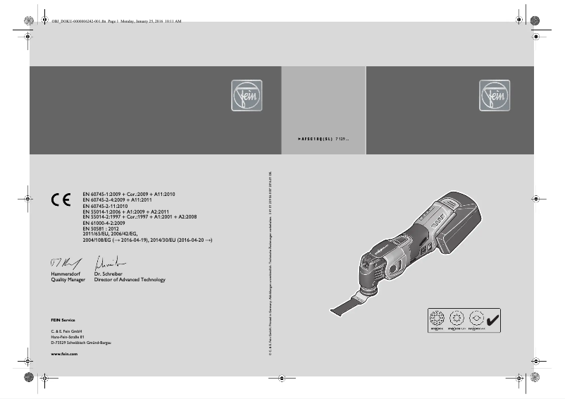 Página 1 del manual Manual de usuario Fein SuperCut AFSC 18 QSL