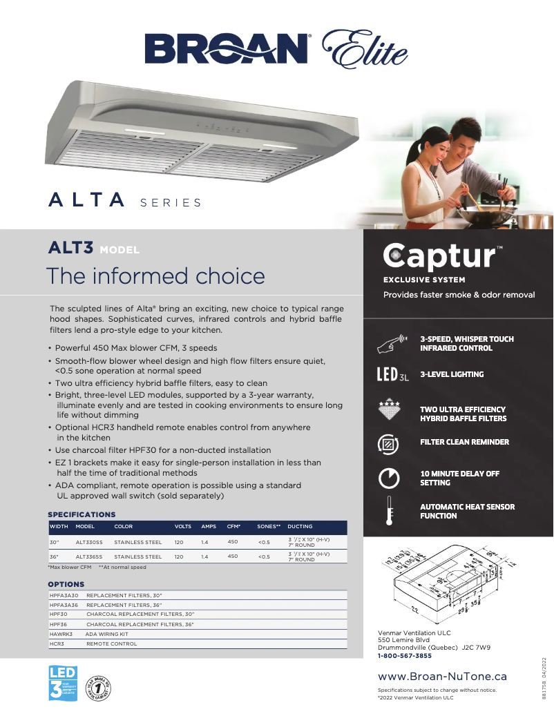 Page 1 de la notice Brochure Broan ALT330SS