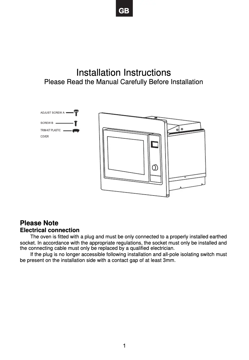 Page 1 de la notice Guide d'installation Smeg FMIU020X