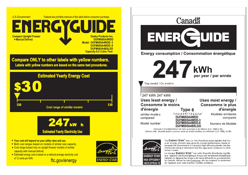 Page 1 de la notice Label énergétique Danby DUFM085A4WDD