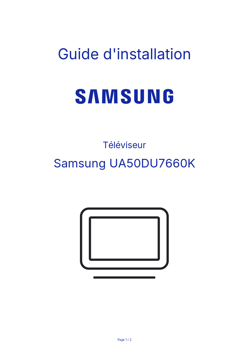 Page n°1 - Guide d'installation Samsung UA50DU7660K
