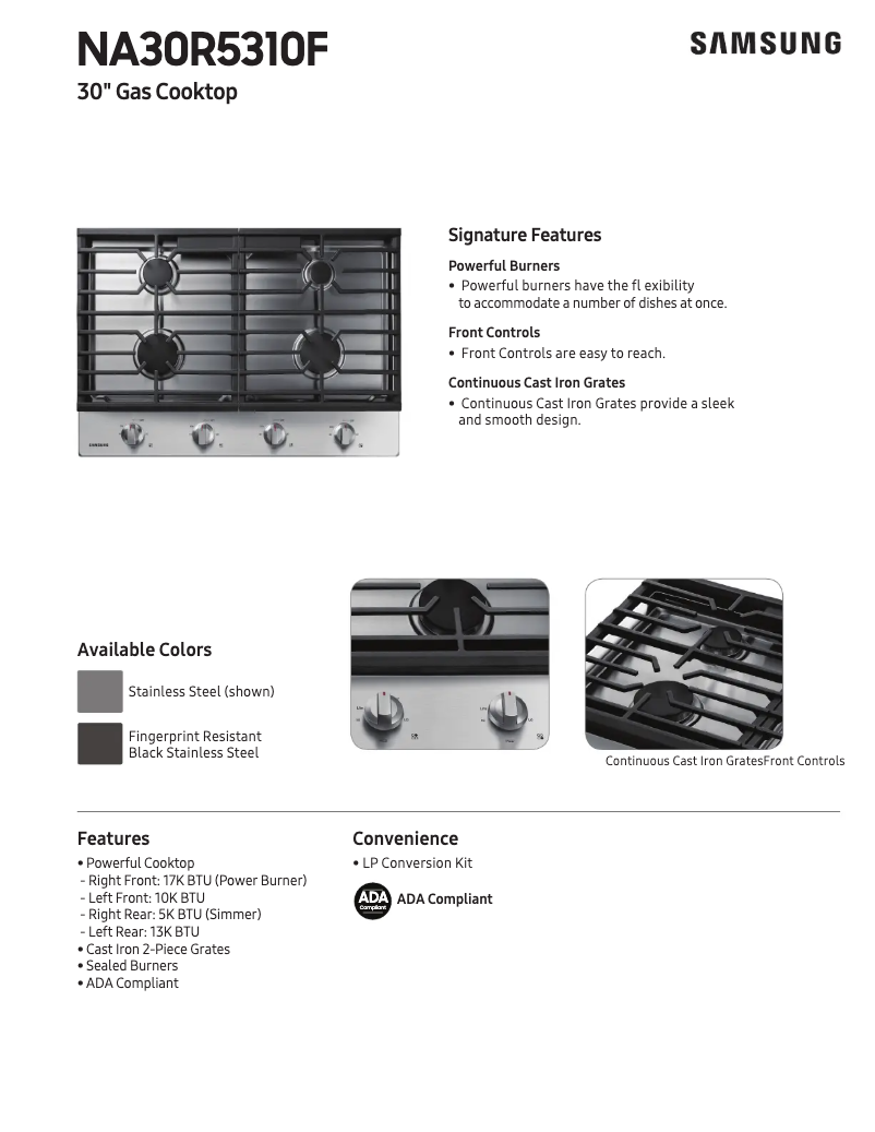 Page 1 de la notice Fiche technique Samsung NA30R5310FG