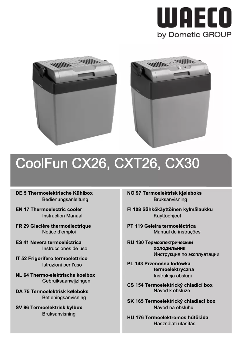 Page 1 de la notice Manuel utilisateur Waeco CoolFun CXT26