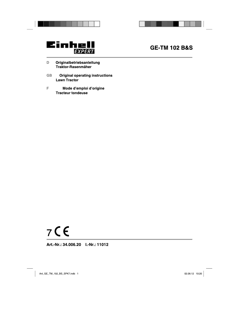 Page 1 de la notice Manuel utilisateur Einhell GE-TM 102 B&S