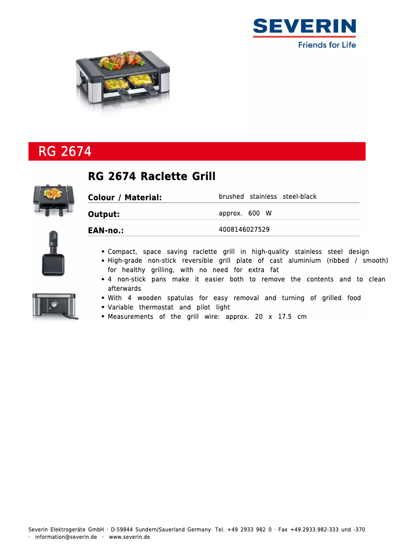 Page n°1 - Fiche technique Severin RG 2674