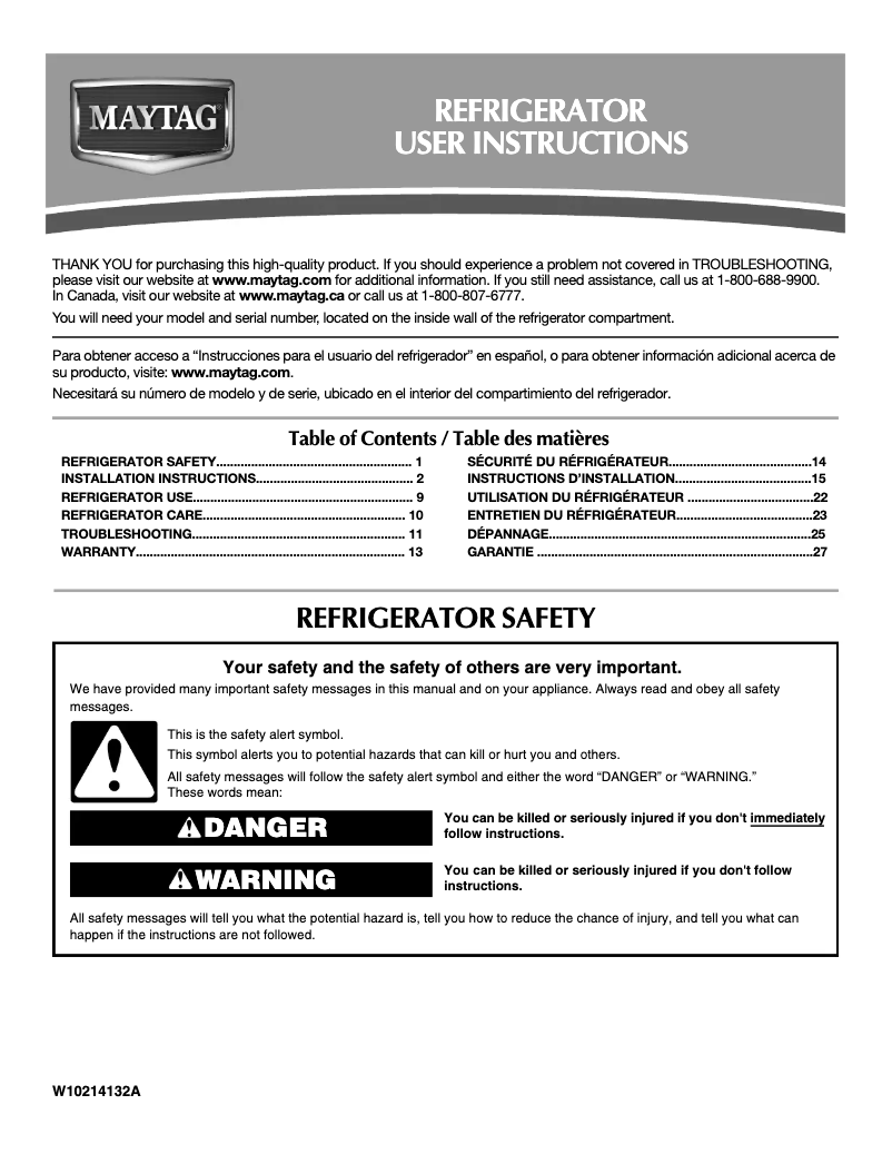 Page 1 de la notice Manuel utilisateur Maytag M8RXEGMXB