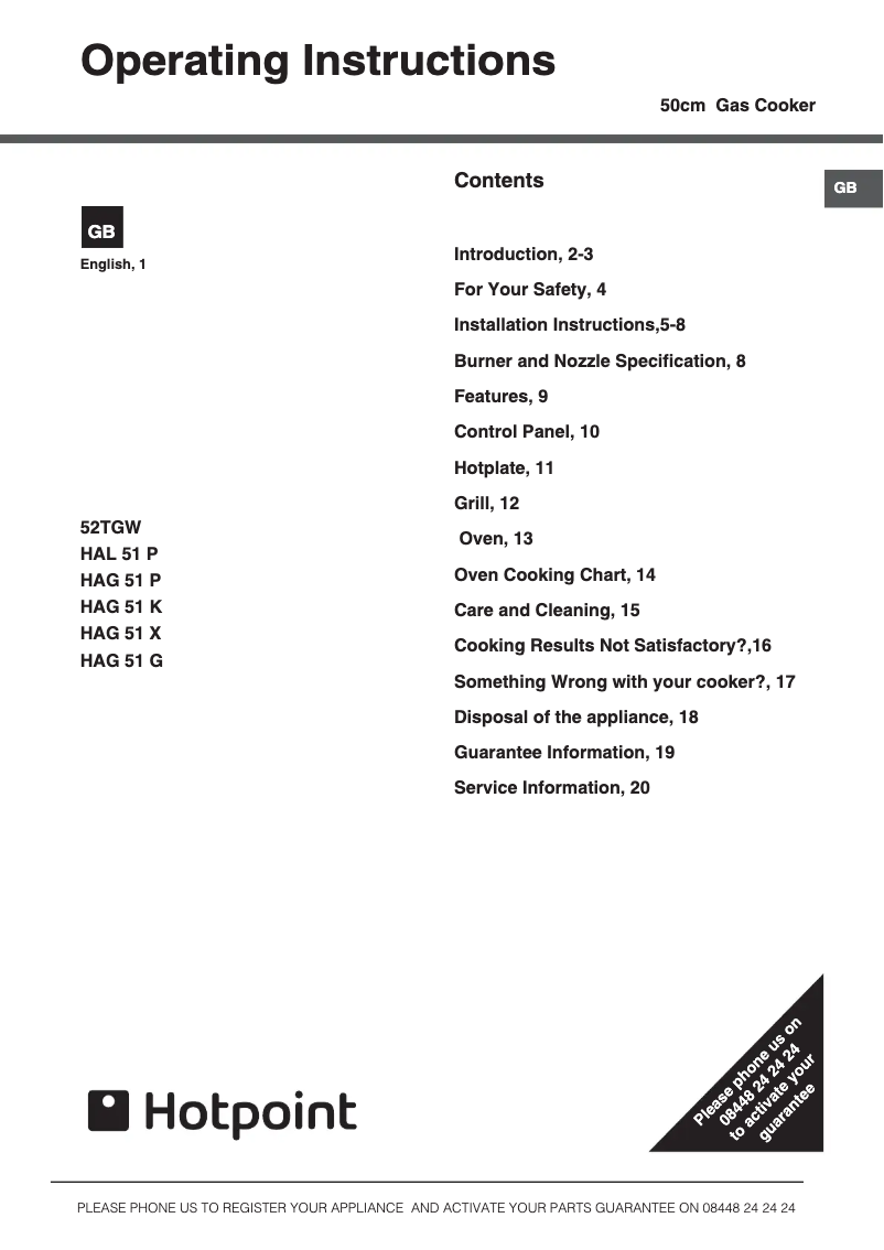 Page 1 de la notice Manuel utilisateur Hotpoint HAG51P