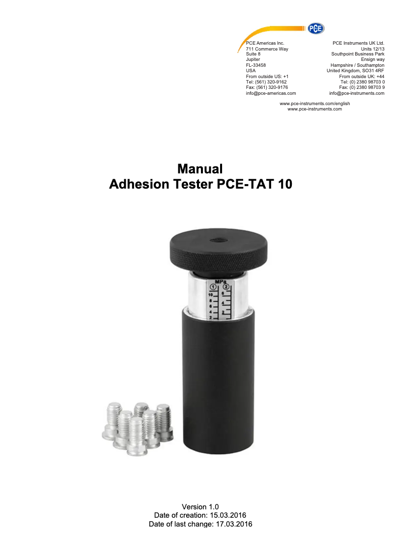 Page n°1 - Manuel utilisateur PCE Instruments PCE-TAT 10