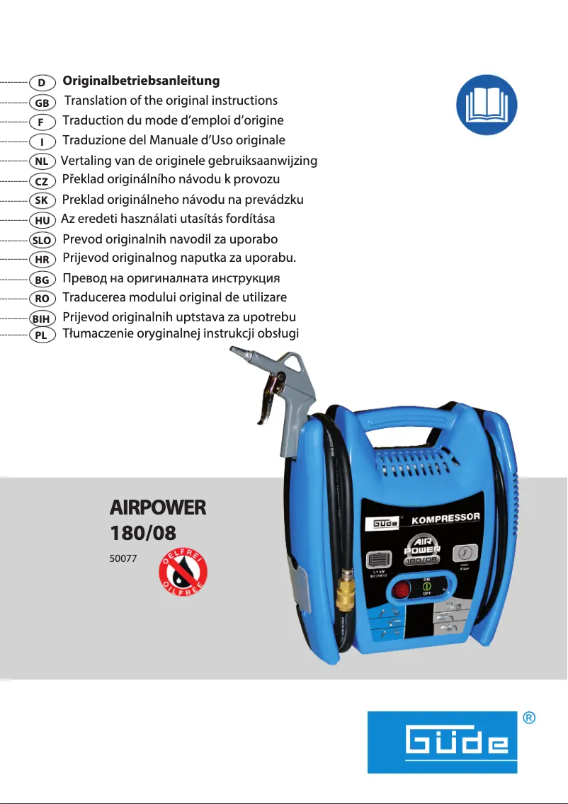 Page 1 de la notice Manuel utilisateur Güde Kompressor Airpower 180/08