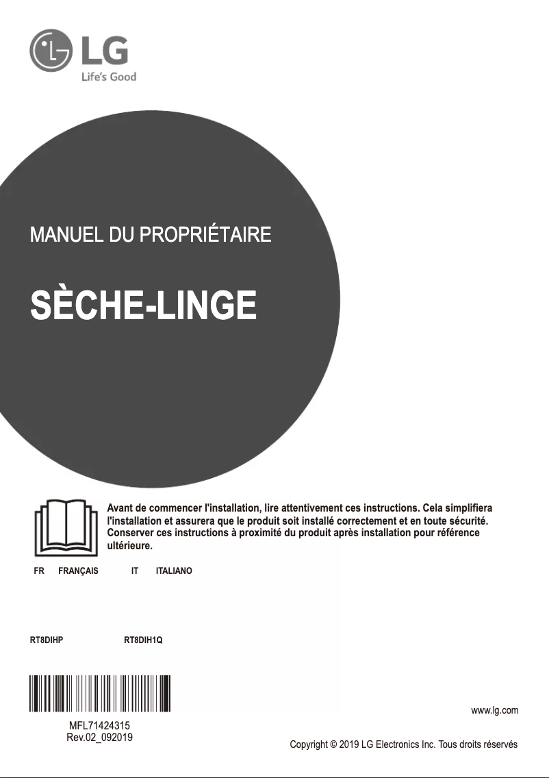 Page n°1 - Manuel utilisateur LG RT8DIHP