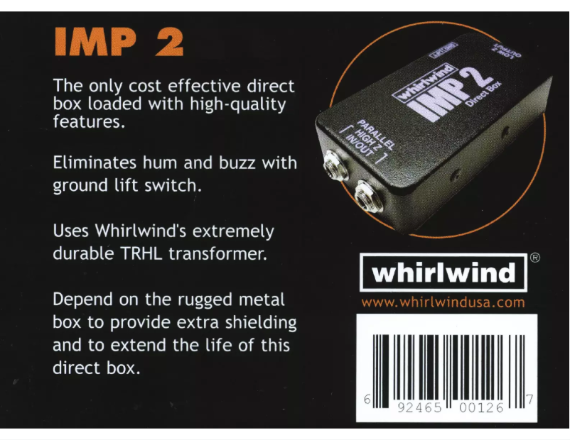 Page 1 de la notice Manuel utilisateur Whirlwind IMP 2