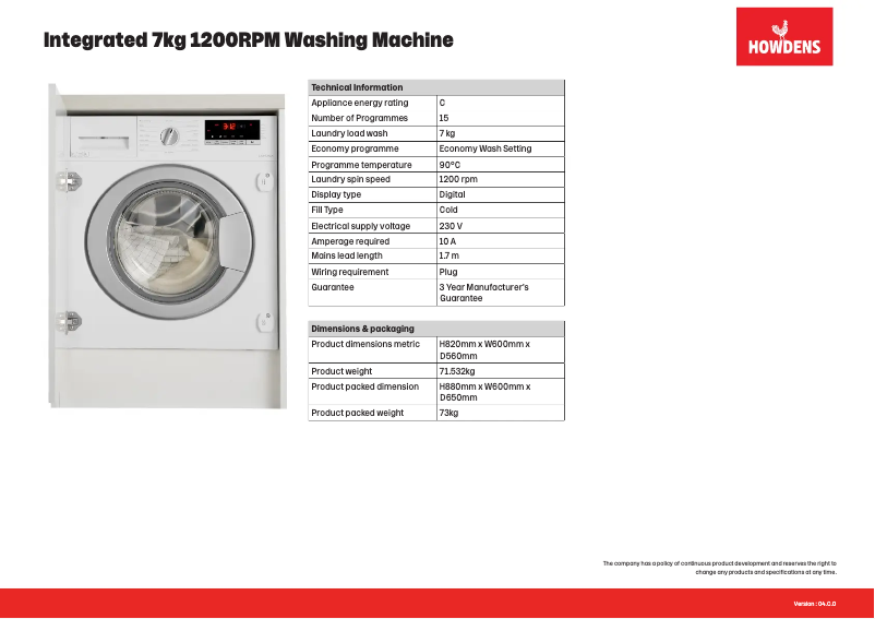 Page n°1 - Fiche technique Lamona LAM8720