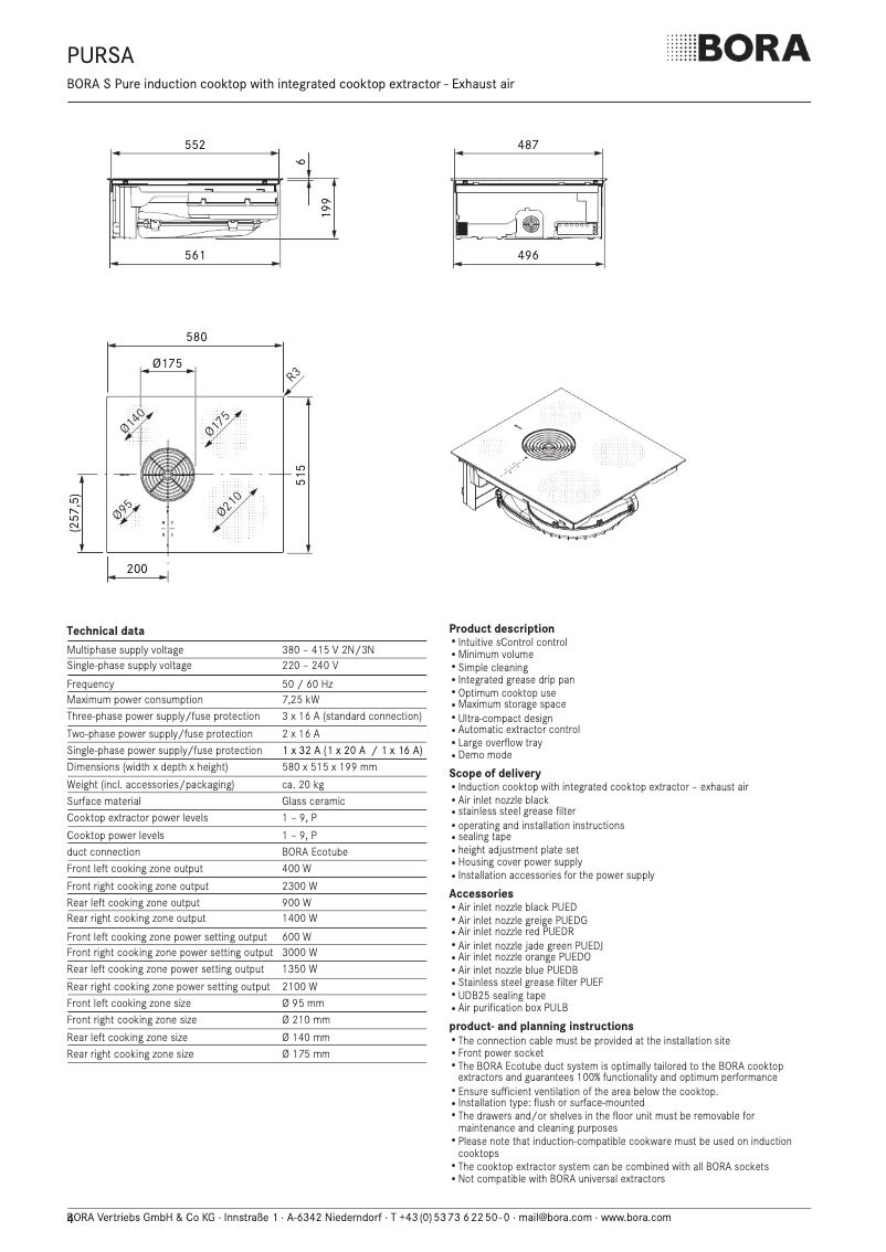 Page 1 de la notice Fiche technique BORA S Pure