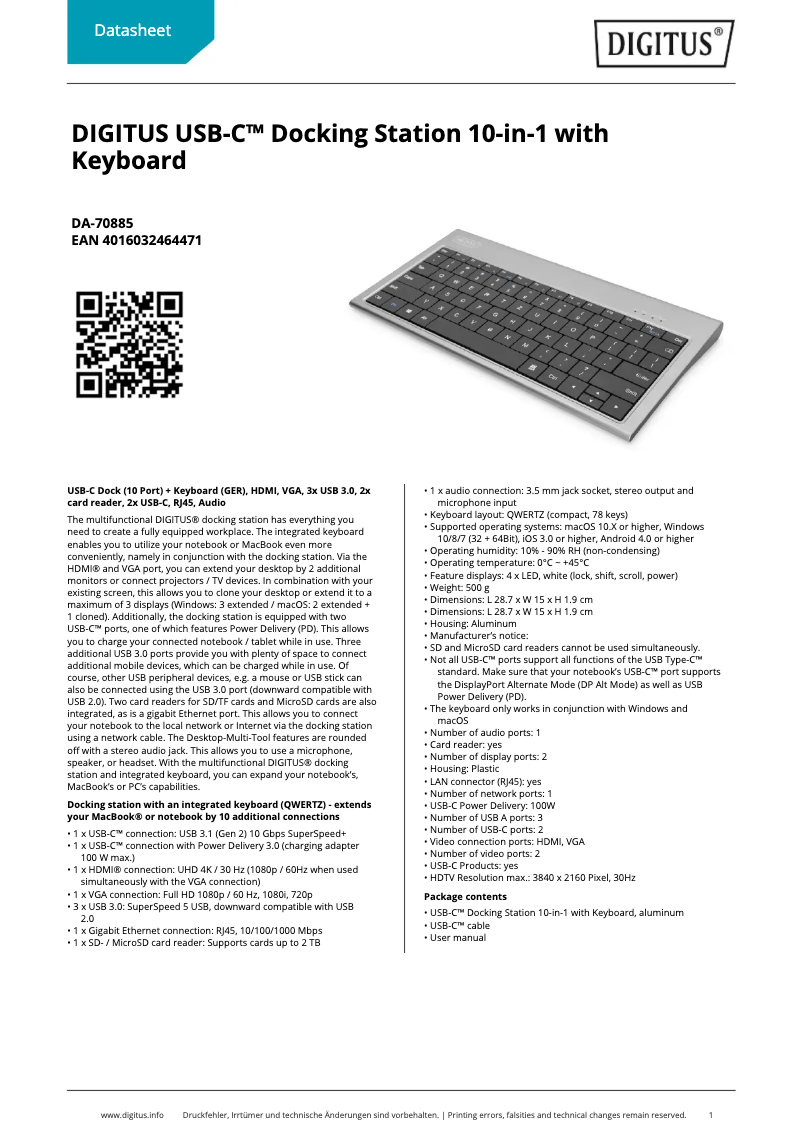 Page n°1 - Fiche technique Digitus DA-70885