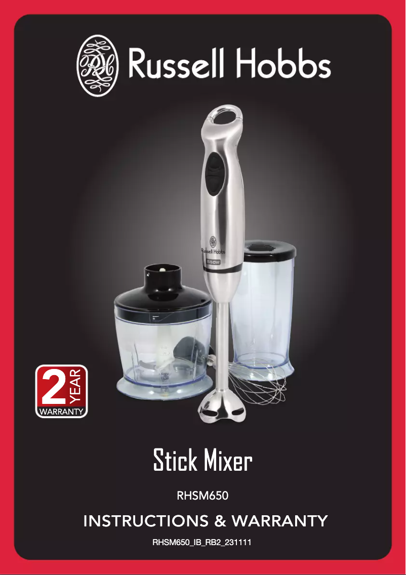 Page 1 de la notice Manuel utilisateur Russell Hobbs Stick Mixer RHM650