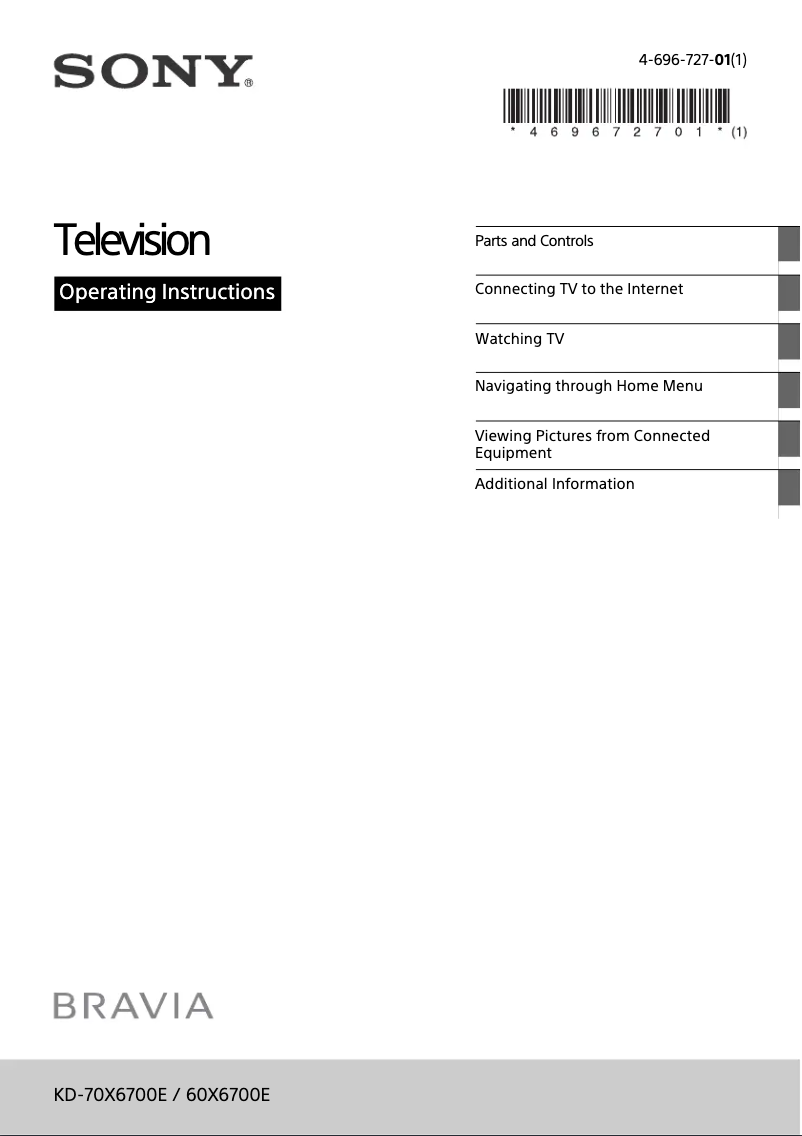 Page 1 de la notice Manuel utilisateur Sony Bravia KD-70X6700E