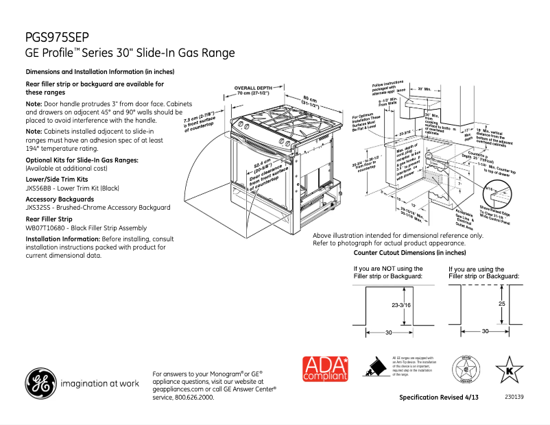 Page 1 of the manual Technical Sheet GE Profile PGS975SEPSS