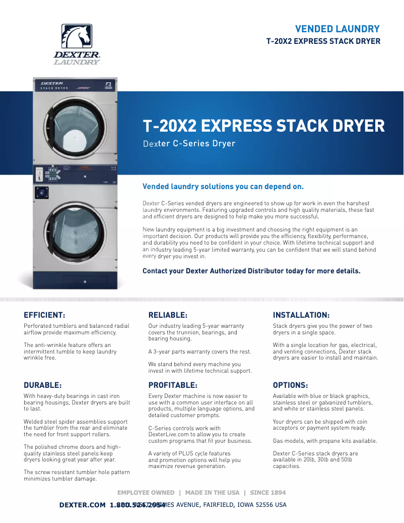 Page 1 de la notice Fiche technique Dexter Laundry T-20x2