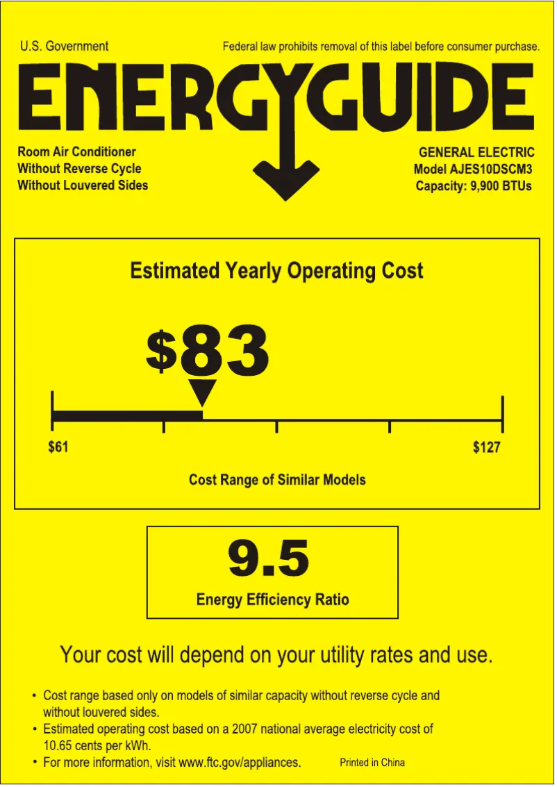 Page n°1 - Label énergétique GE AJES10DSC
