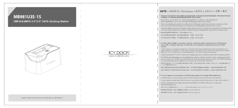 Page 1 de la notice Manuel utilisateur Icy Dock MB981U3S-1S