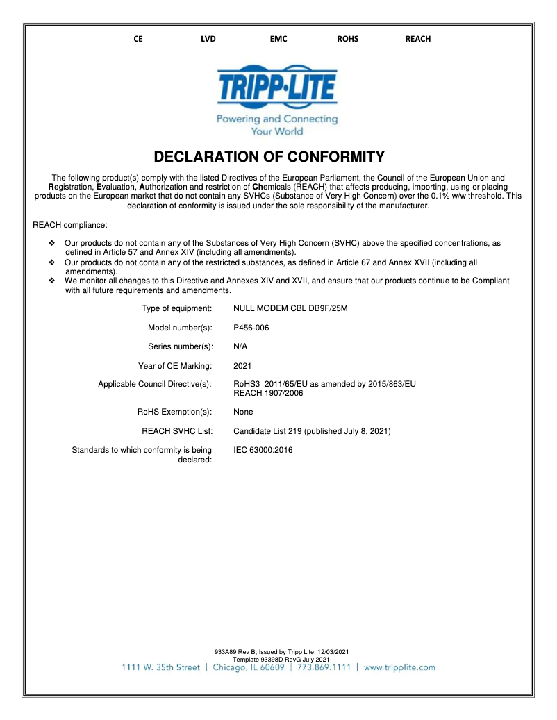 Page 1 de la notice Manuel utilisateur Tripp Lite P456-006