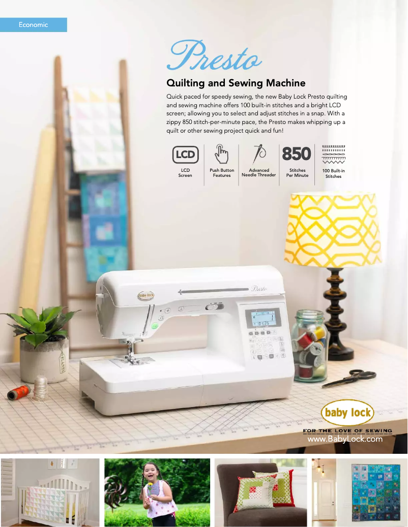 Page 1 de la notice Fiche technique Baby Lock Presto BLMPR