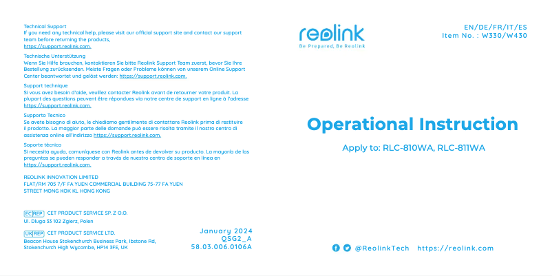 Page n°1 - Guide de démarrage rapide Reolink RLC-810WA