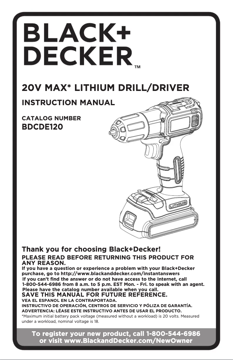 Page 1 de la notice Manuel utilisateur Black & Decker BDCDE120