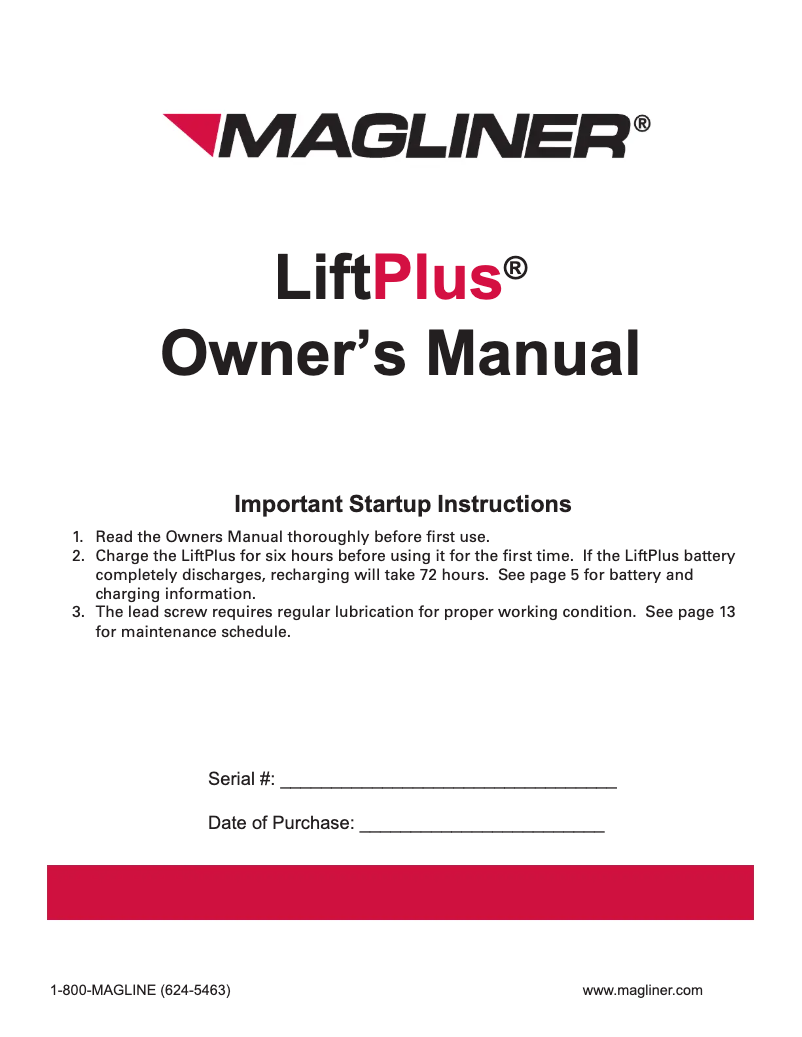 Page 1 de la notice Manuel utilisateur Magliner LiftPlus